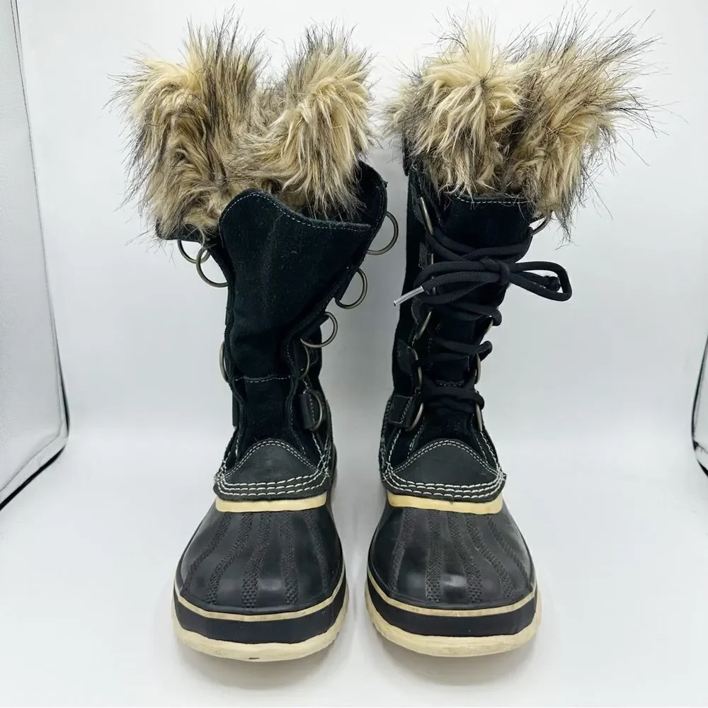 SOREL Black Suede‎ JOAN OF ARTIC Faux Fur Trimmed Snow Boot Sz 8